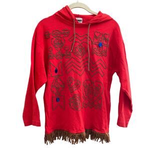 Aztec Western Vintage 90s Knit Waves Hooded Long Sleeve Top Made in USA-Small